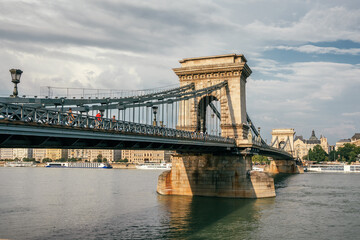 Chain bridge on Danube river in Budapest