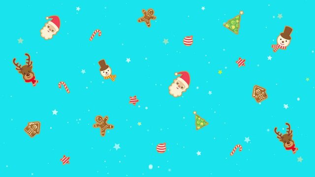 Merry Christmas with symbol and snow falling background