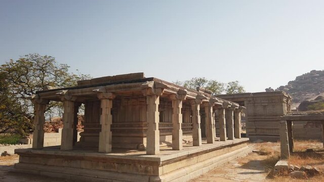 Tracking Shot of Temple at Hampi, Karnataka, India.