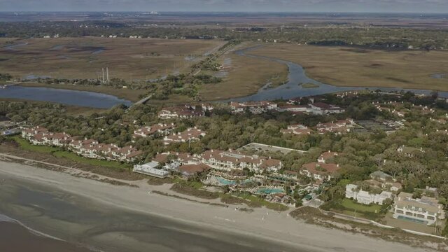 Sea Island Georgia Aerial v4 birdseye shot of affluent waterside resort - March 2020