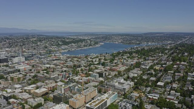 Seattle Washington Aerial v135 birdseye shot of Queen Anne and South Lake Union neighborhood - June 2020