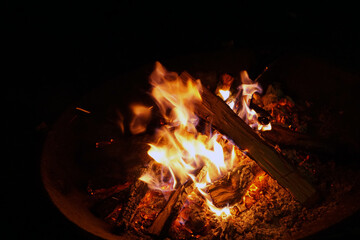 Bonfire at night in the yard