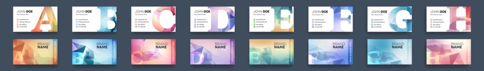 Fototapeta Vector modern business card design template bundle set with colorful polygonal background and letter design element. Best corporate style layout obraz