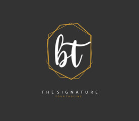 Fototapeta premium B T BT Initial letter handwriting and signature logo. A concept handwriting initial logo with template element.