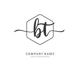 B T BT Initial letter handwriting and signature logo. A concept handwriting initial logo with template element.