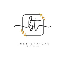 B T BT Initial letter handwriting and signature logo. A concept handwriting initial logo with template element.