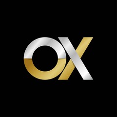 OX initial letter logo, simple shade, gold silver color