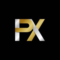PX initial letter logo, simple shade, gold silver color