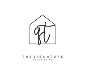 Q T QT Initial letter handwriting and signature logo. A concept handwriting initial logo with template element.