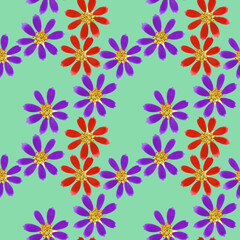 Cosmos, kosmeya. Illustration, texture of flowers. Seamless pattern for continuous replication. Floral background, photo collage for textile, cotton fabric. For use in wallpaper, covers