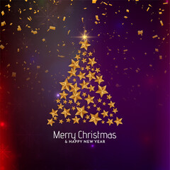 Golden star tree design for Merry Christmas background
