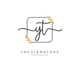 Y T YT Initial letter handwriting and signature logo. A concept handwriting initial logo with template element.