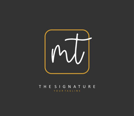 M T MT Initial letter handwriting and signature logo. A concept handwriting initial logo with template element.