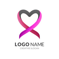 love logo design with 3d red and pink color style