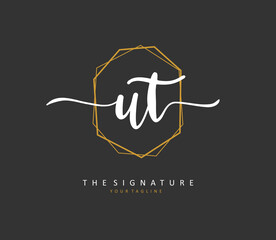 U T UT Initial letter handwriting and signature logo. A concept handwriting initial logo with template element.