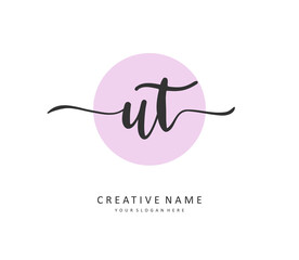 Fototapeta premium U T UT Initial letter handwriting and signature logo. A concept handwriting initial logo with template element.