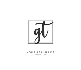 G T GT Initial letter handwriting and signature logo. A concept handwriting initial logo with template element.