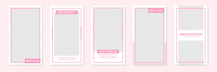 Set of rectangle editable minimal layout social media stories template pastel pink color for personal or business. Use this layout for web, banner, poster or etc. For shop, discount, sale, etc.
