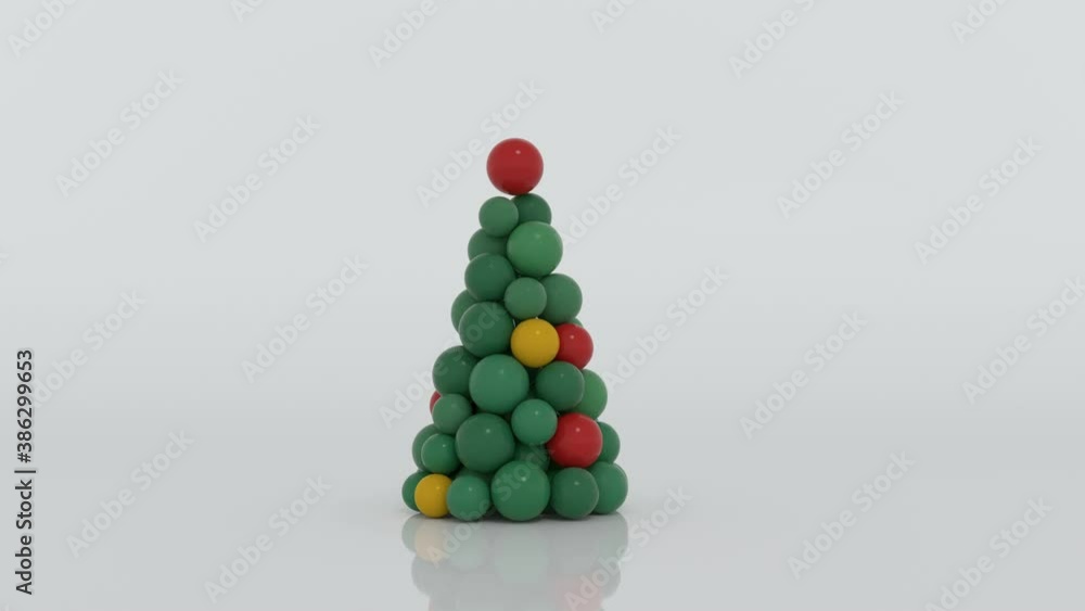 Poster christmas tree symbol made of clay balls. 3d render animation