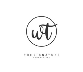 W T WT Initial letter handwriting and signature logo. A concept handwriting initial logo with template element.