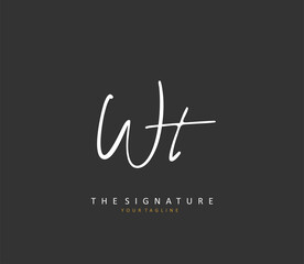 W T WT Initial letter handwriting and signature logo. A concept handwriting initial logo with template element.