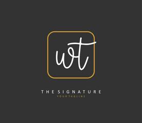W T WT Initial letter handwriting and signature logo. A concept handwriting initial logo with template element.