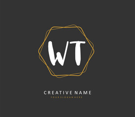 W T WT Initial letter handwriting and signature logo. A concept handwriting initial logo with template element.