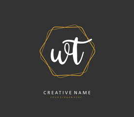 W T WT Initial letter handwriting and signature logo. A concept handwriting initial logo with template element.