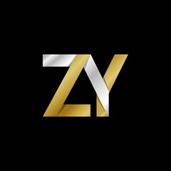 ZY initial letter logo, simple shade, gold silver color
