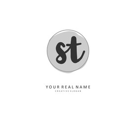S T ST Initial letter handwriting and signature logo. A concept handwriting initial logo with template element.