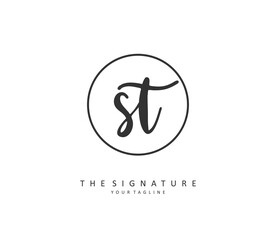 S T ST Initial letter handwriting and signature logo. A concept handwriting initial logo with template element.