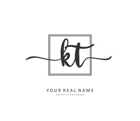 K T KT Initial letter handwriting and signature logo. A concept handwriting initial logo with template element.
