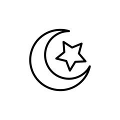 Crescent moon and star line symbol. Design template vector
