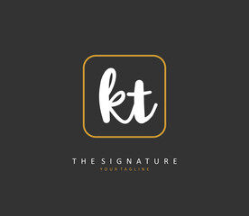 K T KT Initial letter handwriting and signature logo. A concept handwriting initial logo with template element.