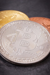 Bitcoin coins as symbol of cryptocurrency and international network payment