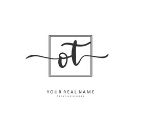 O T OT Initial letter handwriting and signature logo. A concept handwriting initial logo with template element.