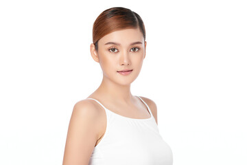 Beautiful young asian woman with clean fresh skin on white background, Face care, Facial treatment, Cosmetology, beauty and spa, Asian women portrait