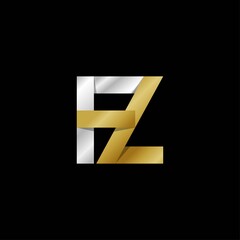 FZ initial letter logo, simple shade, gold silver color