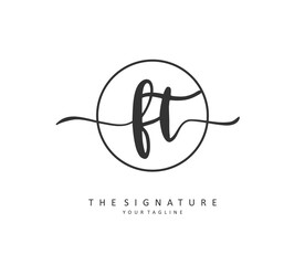 F T FT Initial letter handwriting and signature logo. A concept handwriting initial logo with template element.