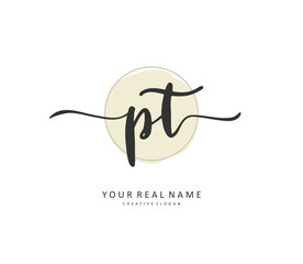 P T PT Initial letter handwriting and signature logo. A concept handwriting initial logo with template element.