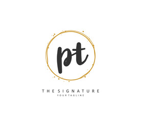 P T PT Initial letter handwriting and signature logo. A concept handwriting initial logo with template element.