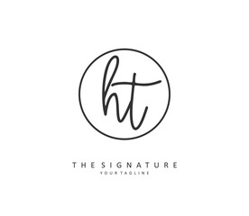 H T HT Initial letter handwriting and signature logo. A concept handwriting initial logo with template element.