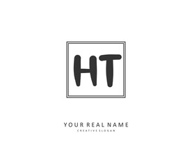 H T HT Initial letter handwriting and signature logo. A concept handwriting initial logo with template element.