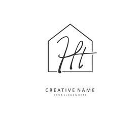 H T HT Initial letter handwriting and signature logo. A concept handwriting initial logo with template element.
