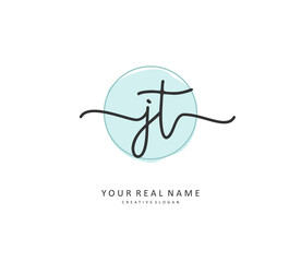J T JT Initial letter handwriting and signature logo. A concept handwriting initial logo with template element.