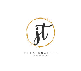 J T JT Initial letter handwriting and signature logo. A concept handwriting initial logo with template element.