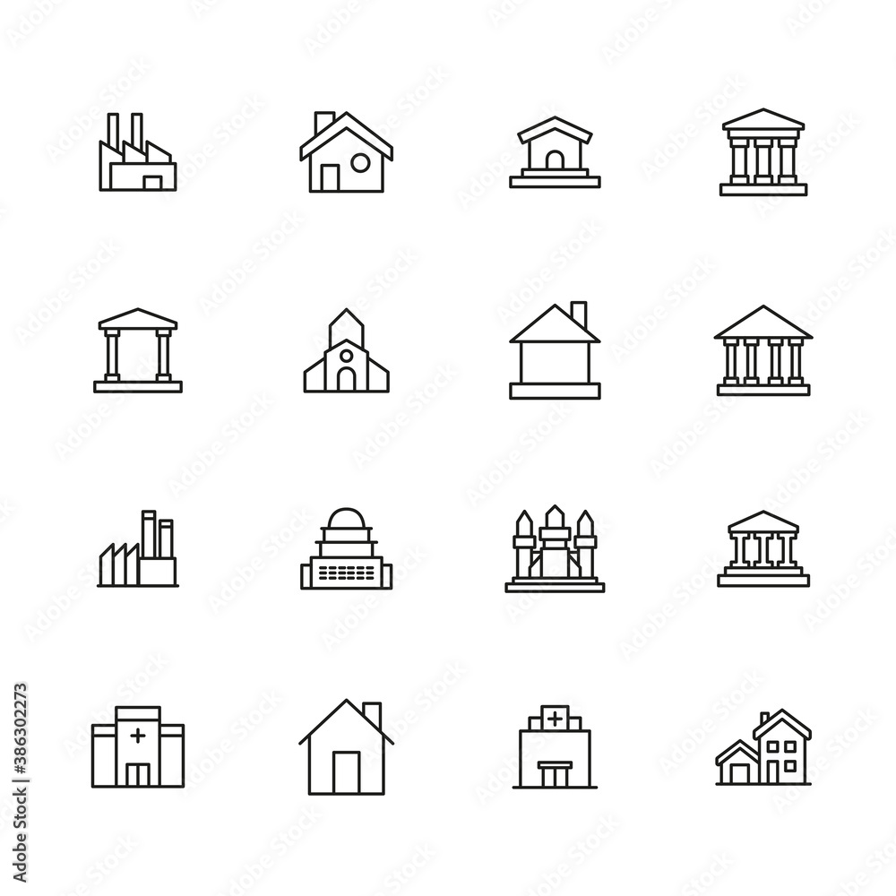 Poster simple set of architecture icons in trendy line style.