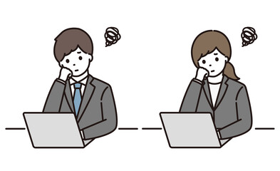 ビジネスマン ビジネスウーマン 頬杖 パソコン