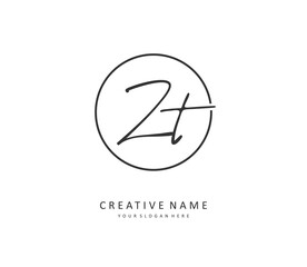 Z T ZT Initial letter handwriting and signature logo. A concept handwriting initial logo with template element.