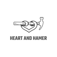 heart and hammer logo. vector illustration
